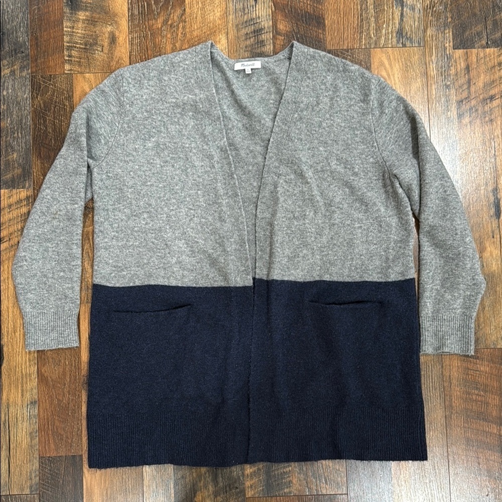 Madewell Ryder Gray & Navy Colorblock Alpaca Merino Wool Blend Cardigan Sweater